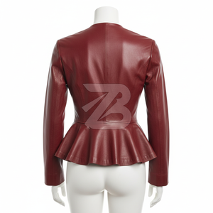 Chaqueta Peplum de Cuero Genuino para Mujer, Logotipo Personalizado, OEM, ODM, Venta al por Mayor, Corte Ajustado, Cierre de Cremallera, Ropa Exterior de Moda - Product Image 4