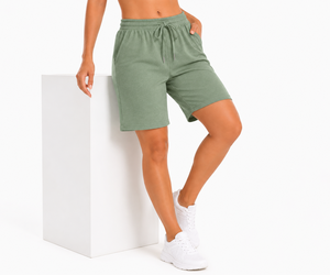 <b>Men's</b> Solid <b>Green</b> Cotton Spandex Drawstring <b>Shorts</b> With Pockets Casual Knitted Style - Product Image 2