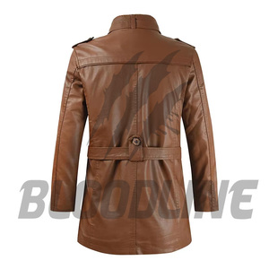 Men's Black PU Leather Moto Jacket Stand Collar Zipper Closure Slim Fit Autumn Wear - Product Image 3