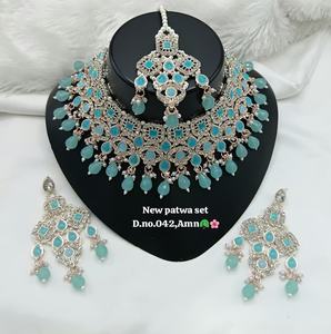 <b>Gold</b> Plated Brass Zircon Kundan Bridal Jewelry <b>Set</b> Choker Necklace Drop Earrings Tikka High Quality Engagement Wedding Gift - Product Image 1