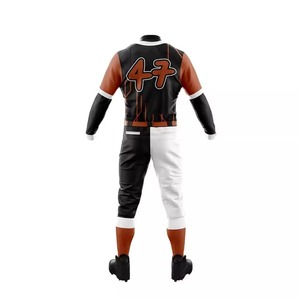 Uniforme de baseball pour hommes, maillot sublimé à manches longues, col mandarin, évacuation de l'humidité, noir, marron, blanc, numéros d'équipe 47 - Product Image 2
