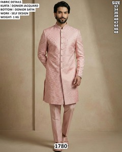 Kurta Jacquard Bandhani Noir pour Homme avec Motif Intégré, Coupe Droite, Longueur Ras du Sol, Tenue Traditionnelle, Séchage Rapide, Idéal pour Mariage - Product Image 4