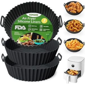 Lot de 3 doublures en silicone de 8 pouces pour friteuse à air, réutilisables, de qualité alimentaire, pour paniers de friteuse à air intelligents et fours - Product Image 1