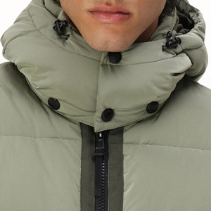 Men's Long Hooded Puffer Jacket <b>Down</b> Filled Windproof Casual Winter Coat Olive Green Zip Closure Regular Fit - Product Image 5
