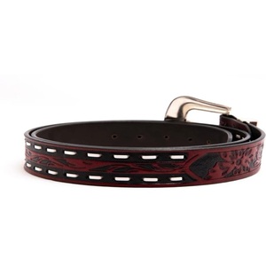 Nuevo Cinturón Vaquero de Cuero Genuino Grabado Floral Estilo Western G.K. International para Hombre con Hebilla de Latón y Logotipo Personalizado, Grano Completo - Product Image 1