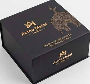 Acme Metal India - Tarro Redondo de Metal Negro con Tapa de Vidrio, Diseño Oriental, Acabado Pulido, Hecho a Mano en India - Product Image 6