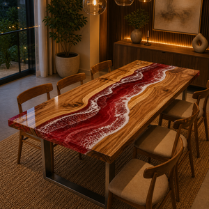Red Ocean Wave <b>Epoxy</b> Dining <b>Table</b> Rectangle Custom Resin Wood <b>Table</b> Coastal Style Furniture Luxury Handmade Living Room <b>Table</b> - Product Image 3