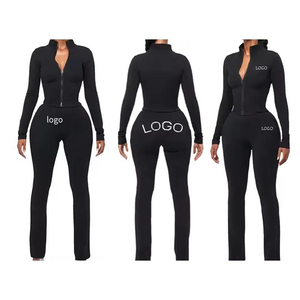 Customised Wholesale Fitness 2 Piece Women Gym Yoga Wear <b>Set</b> Workout Seamless Long Sleeve Sports Suit Hoodie Yoga <b>Set</b> - Product Image 3