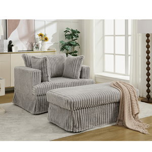 NUOVO ARRIVO: Chaise Longue Oversize 47.7 in Velluto a Coste con Seduta Profonda e Reclinabile, Divano con Comodo Cuscino Imbottito Spesso - Product Image 3