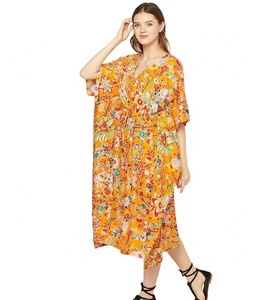Cotton Printed V-neck Kaftan Formal Maternity Gown Long Robe Night Gown Comfortable Clothing for Women Eco-Friendly A-Line - Product Image 3