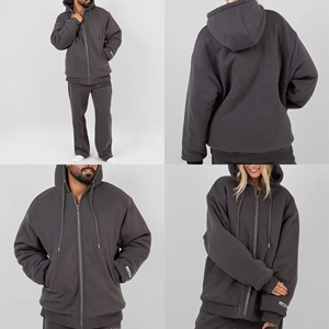 Conjunto de Sudadera con Capucha y Pantalones Deportivos Unisex con Cierre Completo, Lavado Ácido, Personalizables para Hombre y Mujer - Product Image 3