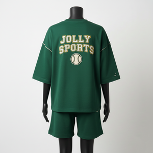 Ensemble T-shirt et short en jersey de coton vert foncé pour femme, imprimé avec logo personnalisé, tenue streetwear, 100% coton, crop top et short - Product Image 6