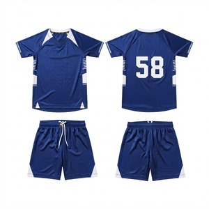 Ensemble de tenue de football pour hommes, maillot bleu, short rouge, chaussettes blanches, tissu respirant, impression sublimée, coupe régulière pour adultes - Product Image 4