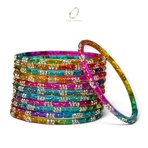 Lot de bracelets en verre arc-en-ciel style goutte de pluie, inspirés du Cachemire indien, multicolores, en cristal doré, pour femmes, bijoux de mariage et de mariée - Product Image 2