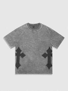 Camisetas de hombre personalizadas de algodón de alto gramaje con lavado ácido, corte holgado, estampado DTG, detalles de tachuelas, estilo streetwear oversize, logotipo personalizado y hombro caído - Product Image 5