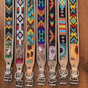 Fabricant OEM ODM Collier pour animaux de compagnie en cuir perlé personnalisé usiné à la main en cuir véritable Colliers de dressage réglables et résistants pour chiens - Product Image 6