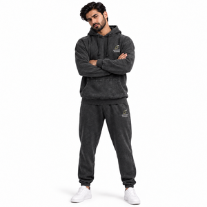 Survêtement en molleton de coton pour homme, marque privée, logo imprimé, tissu de qualité supérieure, respirant, séchage rapide, design streetwear vintage - Product Image 3