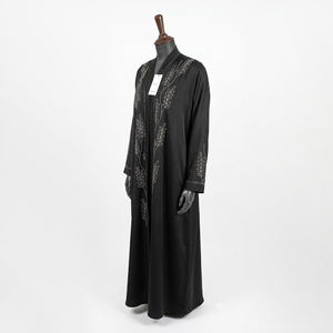 Abaya noire en satin pour femme, col montant, manches longues, longueur ras du sol, robe modeste, couleur unie, toutes saisons, tissu tissé - Product Image 5