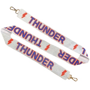 THUNDER Sangles de sac personnalisées en perles de rocaille en or blanc 'Hook Em Horns' Accessoire à la mode Sangle de sac à main perlée - Product Image 1