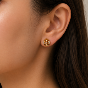 18K Rose <b>Gold</b> Diamond Geometric Stud Earrings for Women High Polish Contemporary Daily Wear Party Jewelry Gift - Product Image 1