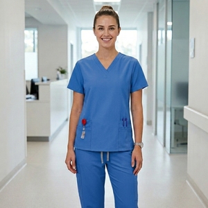 Uniforme Médico de 2 Piezas para Mujer, Blusa de Manga Corta con Cuello en V y Pantalones de Trabajo con Cintura Elástica - Product Image 1