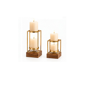 <b>Black</b> Hammered Metal <b>Candlestick</b> <b>Holder</b> Set with Gold Trim and Wood Base for Home Decoration - Product Image 5