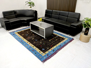 Tapis Kilim Bohème en Laine Noué à la Main, Motif Médaillon Rectangulaire, Écologique, Lavable, Antidérapant, avec Dos en Laine, Taille Moyenne - Product Image 1