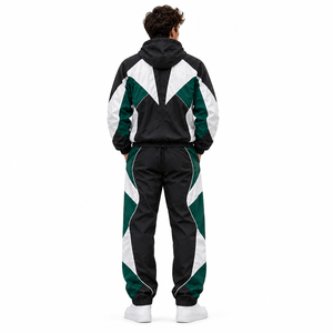 Conjunto Deportivo Personalizado al por Mayor, Chaqueta con Capucha y Cremallera, Pantalones Jogger, Ligero, Unisex, en Negro, Verde y Blanco - Product Image 4
