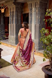 Ensemble de lehenga de luxe pour femmes pour les occasions festives - Tissu de créateur en soie Simmer avec dupatta en soie Paithani riche - Product Image 3