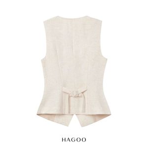 HAGOO Chaleco Elegante Holgado para Mujer con Doble Solapa, Cuello en V, Sin Mangas, Bolsillos con Ribete, Mezcla de Lino Lavado, Transpirable y Ligero para Oficina A9071 - Product Image 2