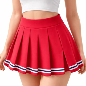 Women's Red Pleated Mini <b>Skirt</b> With Elastic Waist And Striped Hem All Seasons Wear Factory Rate Top Selling - Product Image 6