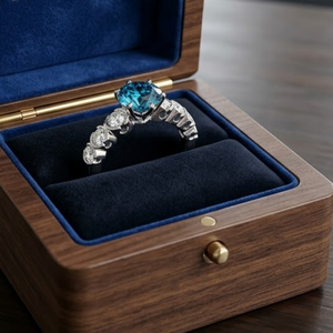 Luxury 14K White Gold <b>Blue</b> Diamond <b>Ring</b> | Elegant Round Cut <b>Blue</b> Stone Diamond <b>Ring</b> for Women Fine Jewelry Anniversary Gift - Product Image 3