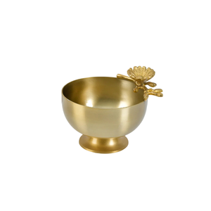 Cuenco decorativo vintage de metal dorado con asas de ramas florales, hecho a mano, centro de mesa para uso en el hogar, bodas, hoteles y mesas. - Product Image 4