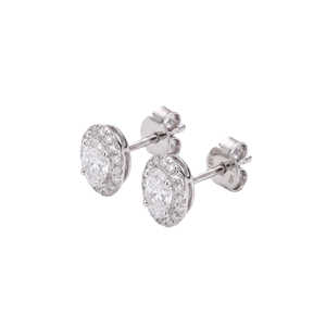 Pendientes de Diamantes Cultivados en Laboratorio con Halo Ovalado, Claridad DEF VS VVS, Oro Sólido de 9K, 10K, 14K, 18K, Pendientes de Botón Finos de Eternidad Completa para Novia - Product Image 3