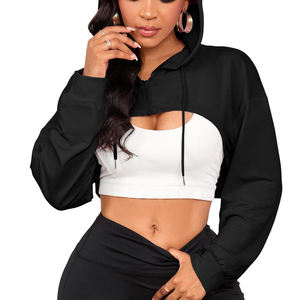 Sweat-shirt à capuche court pour femme, coupe décontractée, hiver, uni, en mélange de coton respirant, style streetwear, vêtement tendance pour le quotidien, vente en gros à prix abordable - Product Image 5