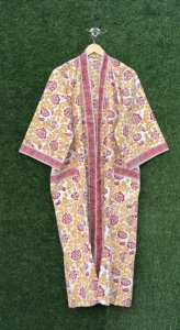 Bata Kimono de Algodón con Estampado Floral para Mujer, Larga, de Manga Larga, Informal, para Primavera/Verano, Suave, Ligera, Hecha a Mano, con Cuello en V - Product Image 3