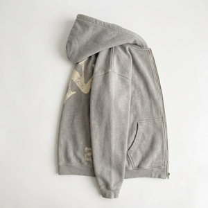 Vintage Washed <b>Zip</b> Hoodie Heavyweight 100% Cotton Fleece Regular Fit Men's Casual Streetwear Drop Shoulder - Product Image 4
