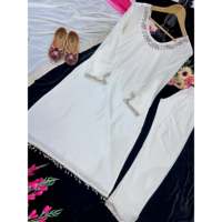 Ensemble élégant Valam Fashion pour femmes, haut blanc magnifique pour soirée avec pantalon et dupatta, taille L