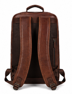 Premium <b>Leather</b> Laptop <b>Backpack</b> for Men and Women <b>Large</b> Capacity Travel & Office Use with Front Zipper Pocket Polyester Lining - Product Image 2