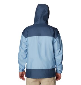 Men's Hooded Color Blocking <b>Puffer</b> <b>Jacket</b> <b>Light</b> Blue Navy Windproof Casual Spring Outerwear Zipper Closure Regular Fit - Product Image 2