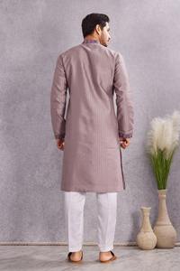 <b>Men's</b> Cotton <b>Kurta</b> Regular Fit Ankle-Length Traditional Casual Wear India Pakistan Style Purple Patterned <b>Kurta</b> for Adults - Product Image 2