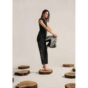 <b>Women</b> Black <b>White</b> Tie Dye Jumpsuit Sleeveless Straight Leg Designer Jumpsuit <b>For</b> Casual Party Wear - Product Image 2