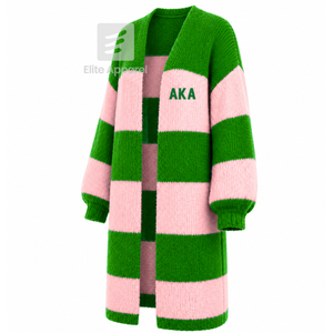 Cardigan long respirant personnalisé Alpha Kapa Alpha Sorority avec logo brodé sur le devant, vert rose, décontracté, manches longues pour femme - Product Image 1