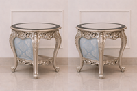 Ensemble de meubles de salon élégant en teck moderne, orné d'argent, luxueux, confortable et personnalisable, canapé, chaises, table - Durable, fabriqué aux États-Unis
