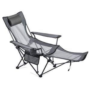 Chaise de camping pliable portable pour adultes, 4 positions réglables, chaise longue de plage en maille avec appui-tête et repose-pieds, chaise inclinable - Product Image 3