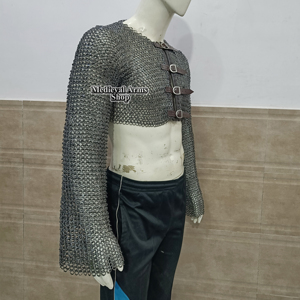 Medieval Handmade Mild Steel <b>Chainmail</b> Crop <b>Top</b> Full Sleeve Riveted Mesh Armor for Reenactment cosplay and Halloween Warrior - Product Image 3