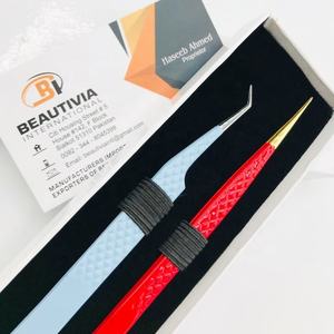 Pinzas de pestañas de acero inoxidable rectas profesionales de 45 grados Aplicador de belleza sostenible con punta puntiaguda - Product Image 6