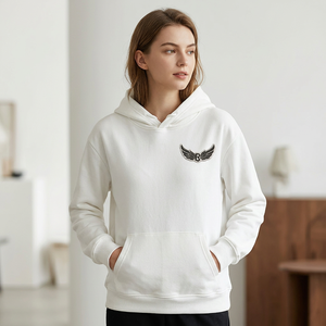 Sudadera con Capucha Blanca para Hombre, Talla Grande, de Algodón French Terry, con Logotipo de Ala Bordado, Estilo Casual para Otoño - Product Image 4