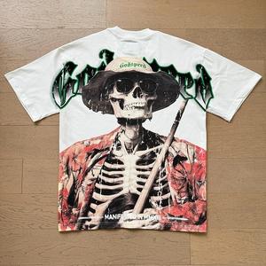 เสื้อยืดทรงบ็อกซี่ผู้ชาย พิมพ์ลายกราฟิกสตรีทแวร์ โลโก้สั่งทำจากโรงงาน ผ้าฝ้าย 100% ปักลายแบบแอพพลิเค่ แต่งลายปักแบบดิสเทรส - Product Image 1
