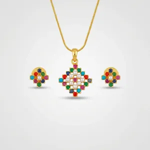 Dubai Style Gold Plated <b>Pearl</b> Pendant Necklace <b>Set</b> Women American Earrings Indian Bridal Wedding <b>Jewelry</b> Wholesale Bhargavi - Product Image 1